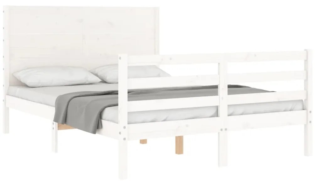 Estrutura de cama com cabeceira 120x200cm madeira maciça branco