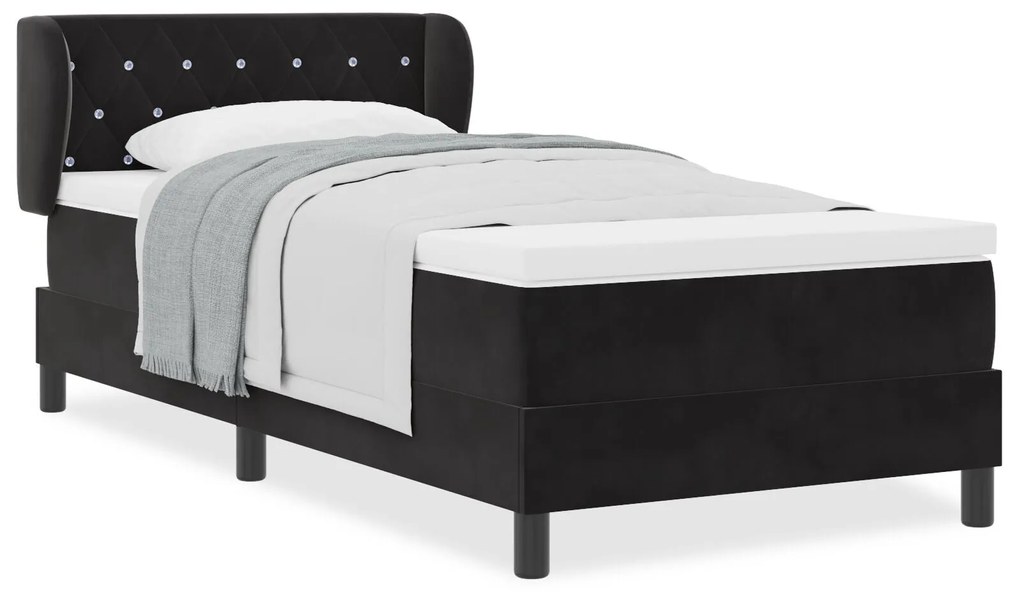 Camas Box Spring vidaXL com Colchão Preto 90x190 cm em Veludo