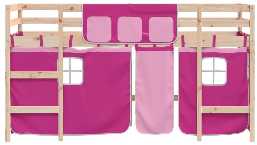 Cama alta p/ criança c/ cortinas 90x200 cm pinho maciço rosa