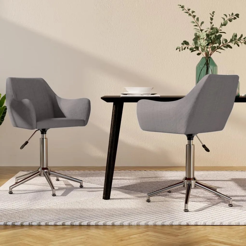 vidaXL Cadeiras de jantar giratórias 2 pcs tecido cinzento-claro