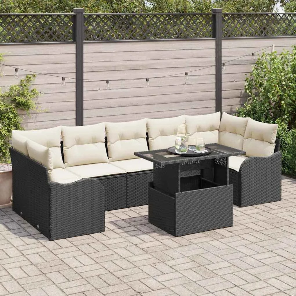 vidaXL Conjunto de Sofá de Jardim Manual 8 pcs Preto Rattan Sintético
