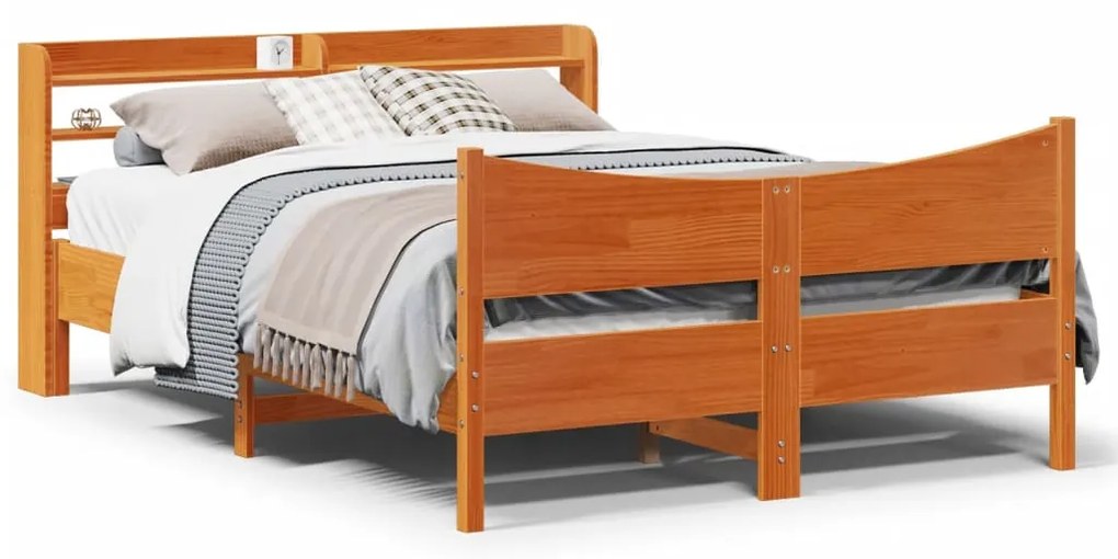 Estrutura cama c/ cabeceira 140x190cm pinho maciço castanho-mel