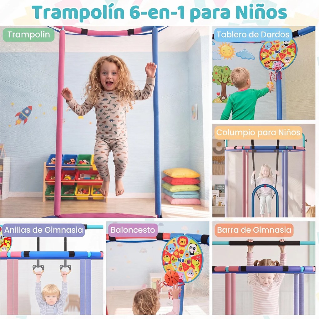 Trampolim Infantil Multifunções, 154 x 154 x 210 cm, Seis Atividades em Um, Azul