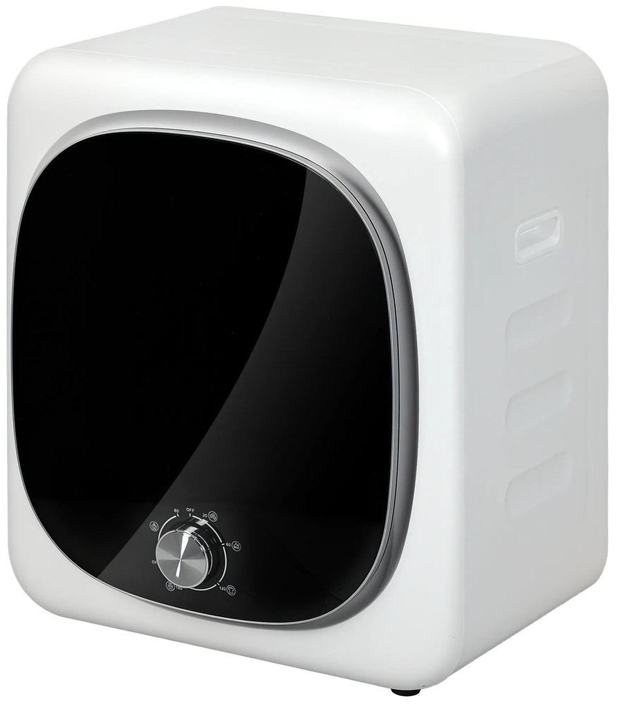HOMCOM Máquina de Secar Roupa 4 kg 800W com Função Anti-Vincos Esterilização 5 Programas Carga Frontal 48x40x56 cm Branco | Aosom Portugal