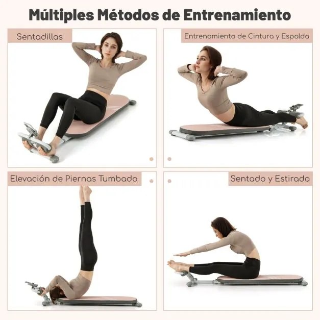 Banco abdominal multifuncional  de exercícios dobrável com 3 ângulos e comprimento ajustáveis para ginástica doméstica Carga 150 kg Rosa