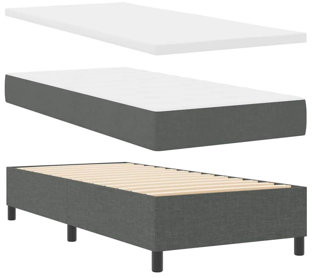 Cama box com colchão e LED em cinza escuro, 90 x 190 cm, tecido