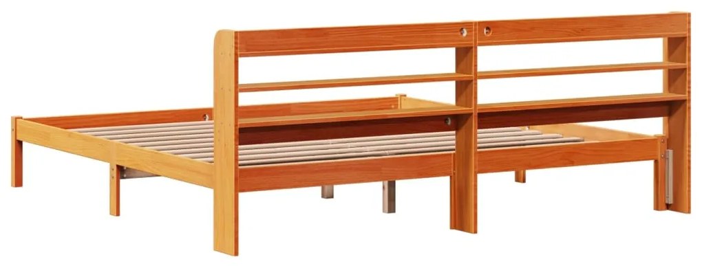 Estrutura cama c/ cabeceira 200x200cm pinho maciço castanho-mel