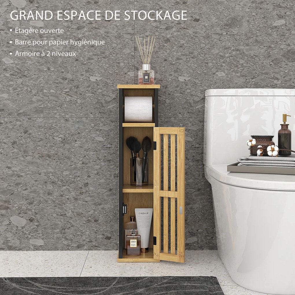 Móvel de casa de banho 18 x 18 x 75 cm com suporte para papel higiénico e espaço de arrumação, com barra amovível de 2 níveis + saída para papel, em M