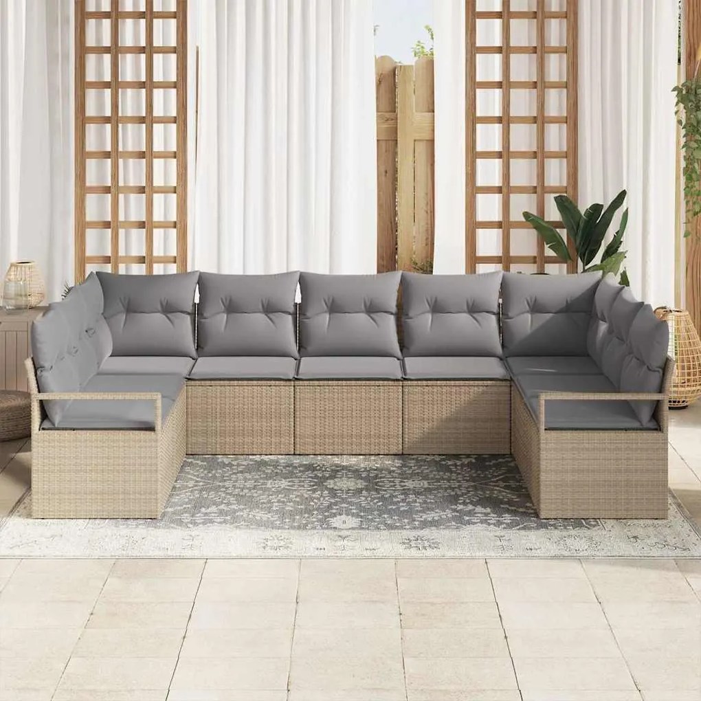 Conjunto de Sofá de Jardim 9 Peças com Almofadas Bege