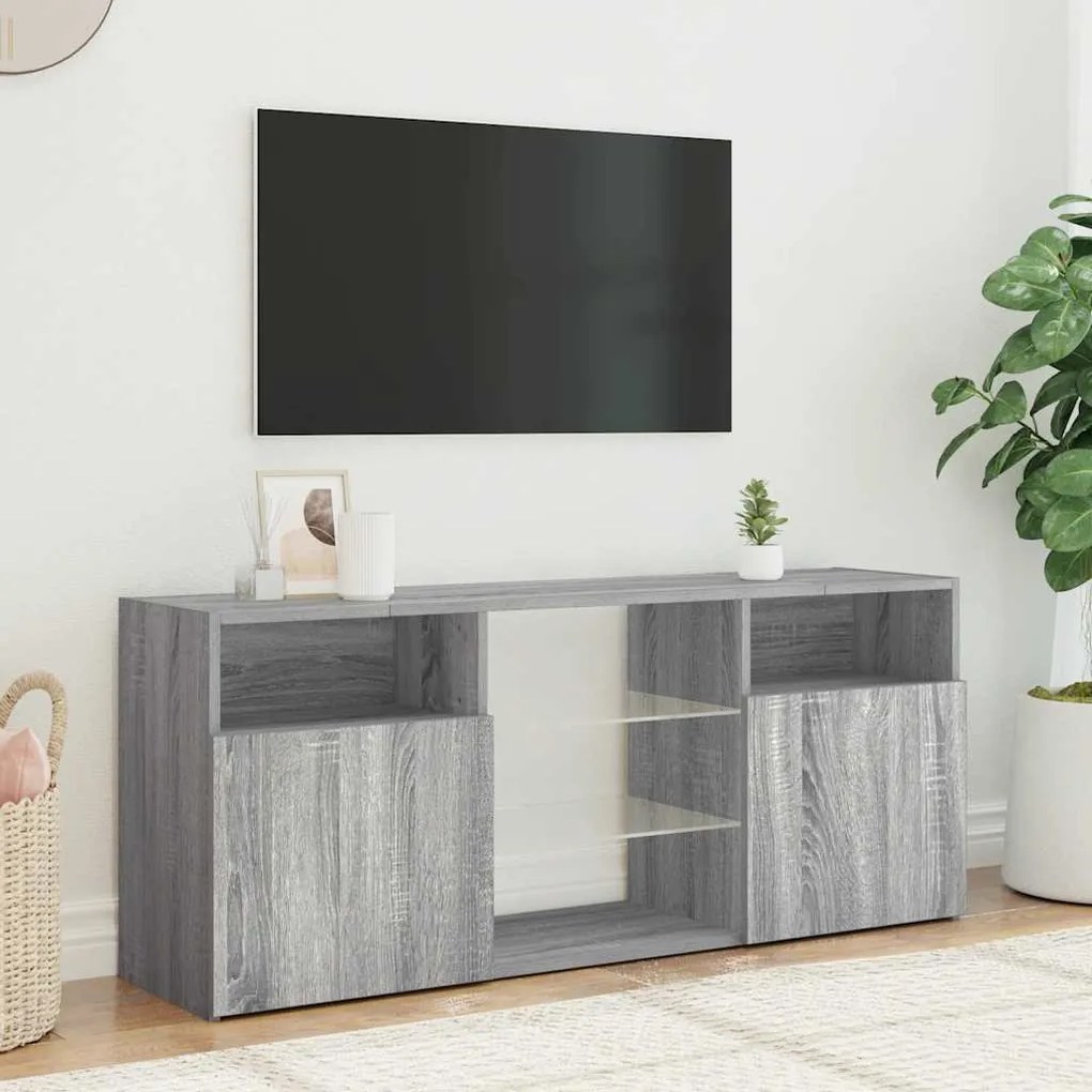 Móvel de TV com luzes LED 120x30x50 cm sonoma cinzento