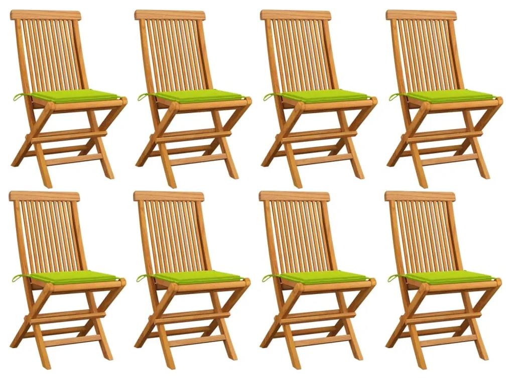 3072928 vidaXL Cadeiras jardim c/ almofadões verde brilhante 8 pcs teca maciça
