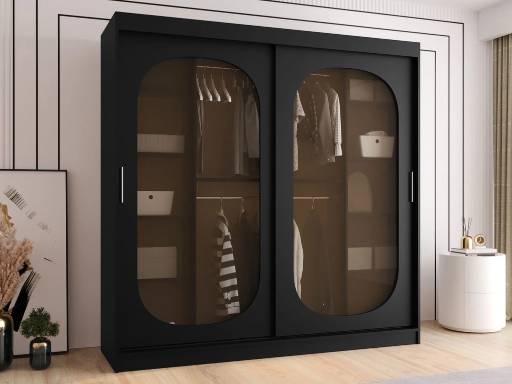 Roupeiro Hartford 521, Preto, 200x200x62cm, 159 kg, Portas para roupeiro: Deslizante, Número de prateleiras: 9, Número de prateleiras: 9