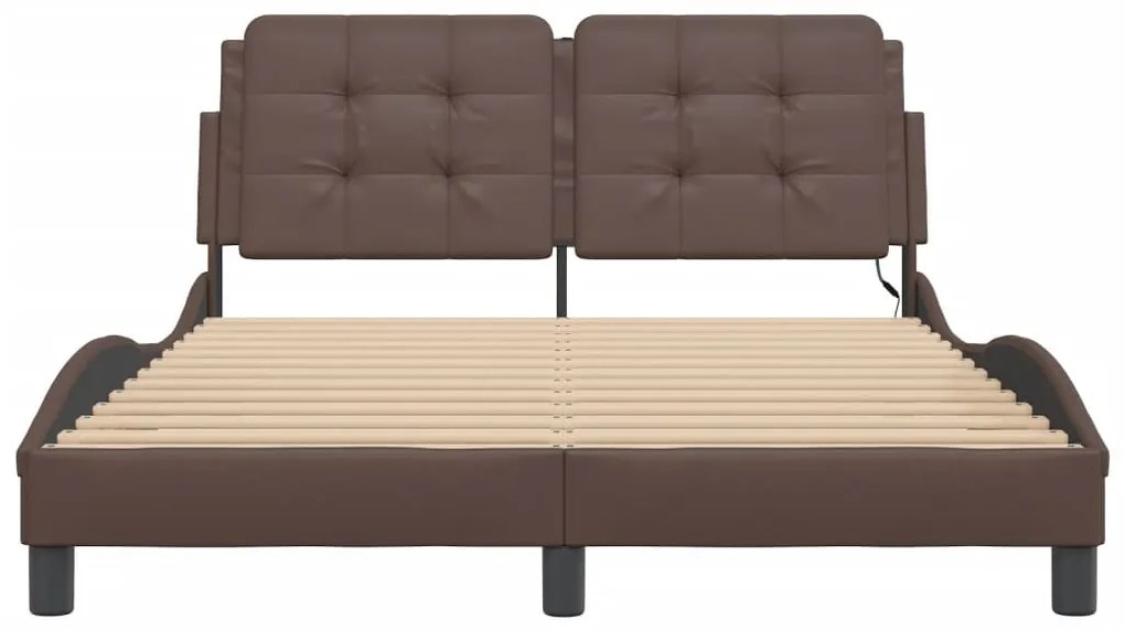Estrutura cama c/ luzes LED 140x200cm couro artificial castanho