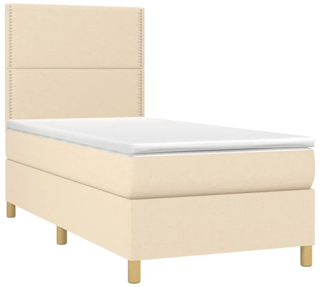 Cama box spring c/ colchão e LED 90x190 cm tecido cor creme