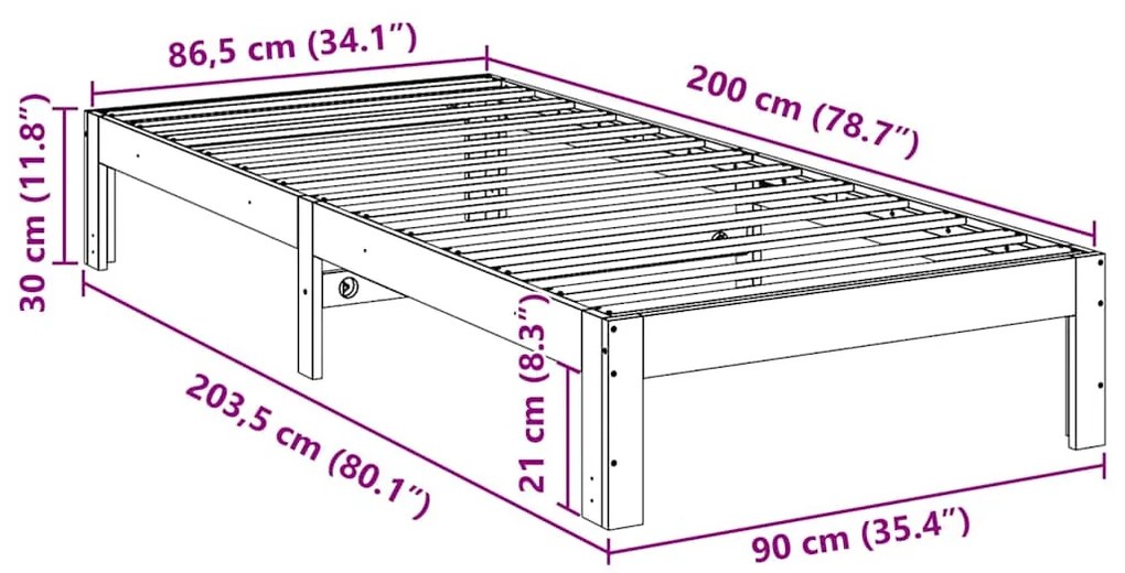 Cama sem colchão 90x200 cm madeira de pinho maciça