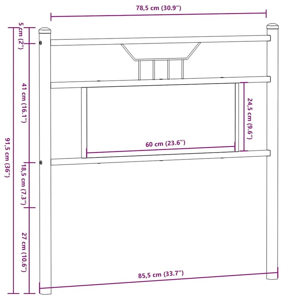 Cabeceira de cama 80cm derivados de madeira/aço carvalho sonoma
