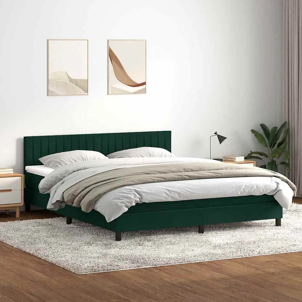 vidaXL Cama box spring c/ colchão e LED 180x210 cm veludo verde-escuro