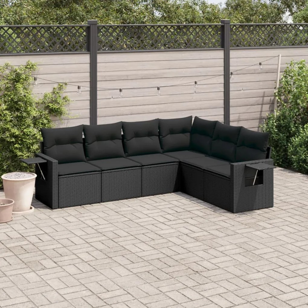 vidaXL 6 pcs conjunto sofás de jardim c/ almofadões vime PE preto