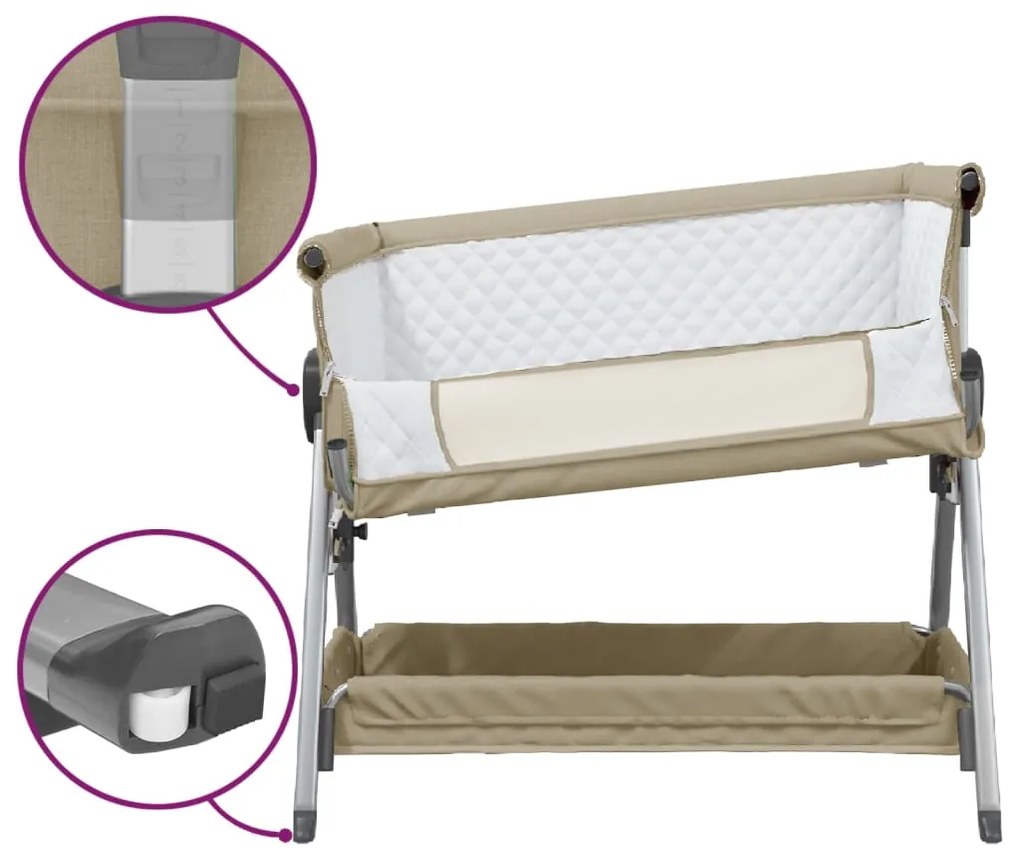 Cama de bebé com colchão tecido de linho cinza-acastanhado
