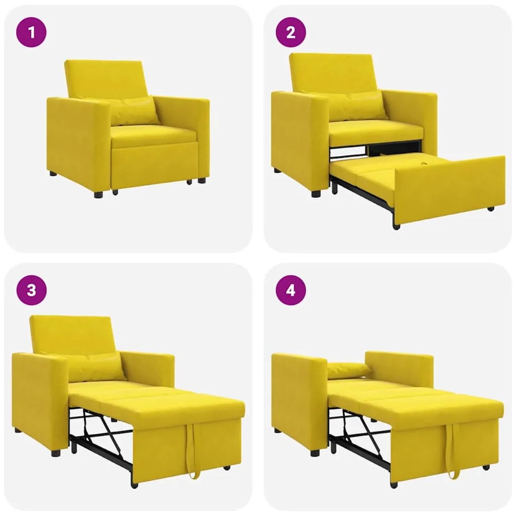 Sofá-cama conversível 3 em 1 Amarelo Veludo