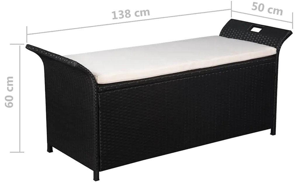 Banco de arrumação com almofadão 138 cm vime PE preto