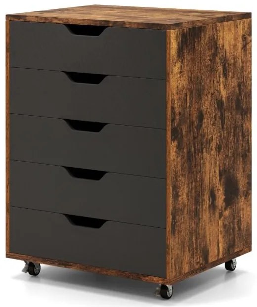 Cômoda com 5 gavetas e rodízios com trava para escritório doméstico - preta
