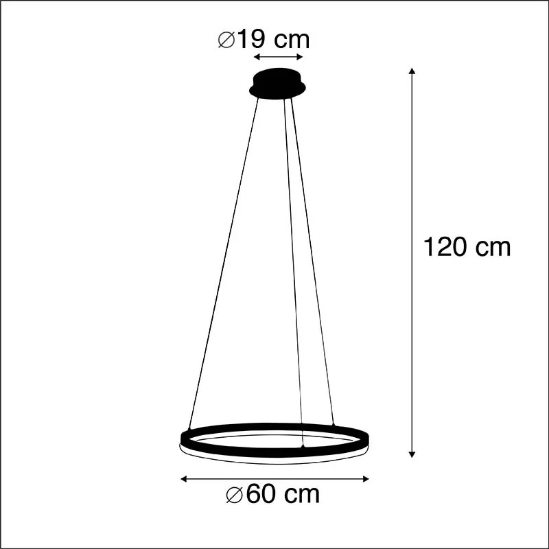 Candeeiro de suspensão design preto 60 cm incl. LED regulável em 3 níveis - Anello