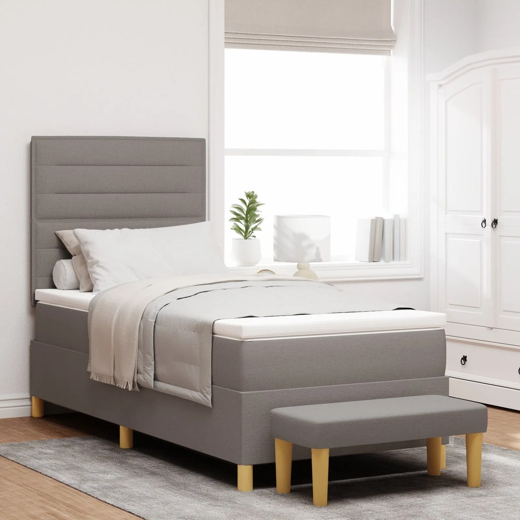 Cama Box com Colchão e Banco Taupe 100x200 cm Tecido