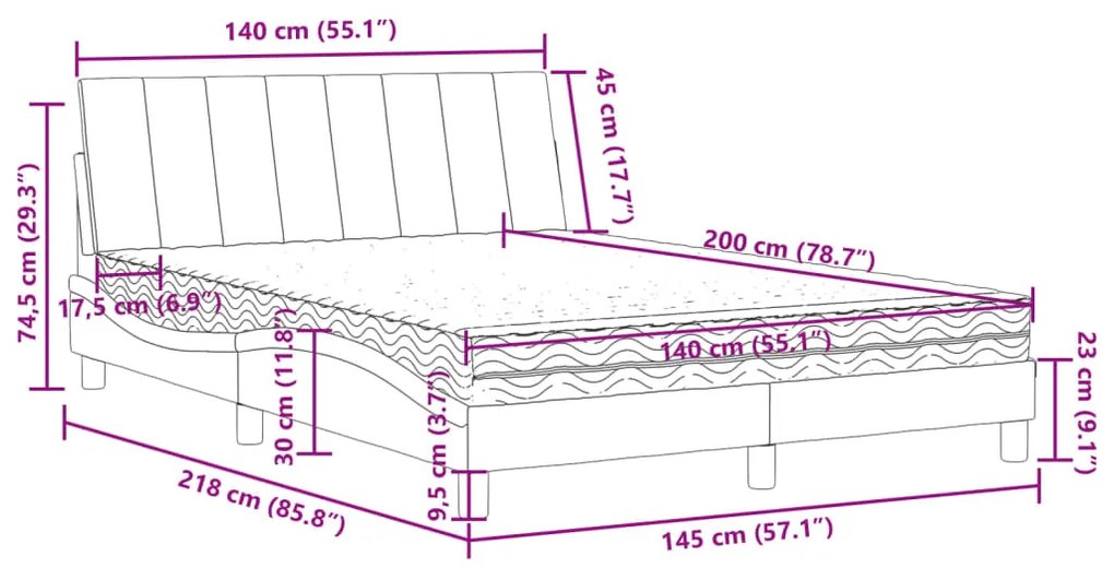 Cama com colchão 140x200 cm veludo cinzento-escuro