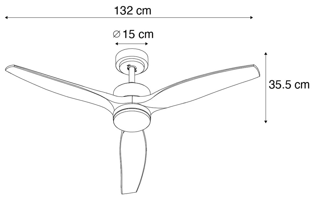 Ventilador de teto preto com impressão de madeira 132cm incl. LED regulável com controle remoto - Joly Moderno