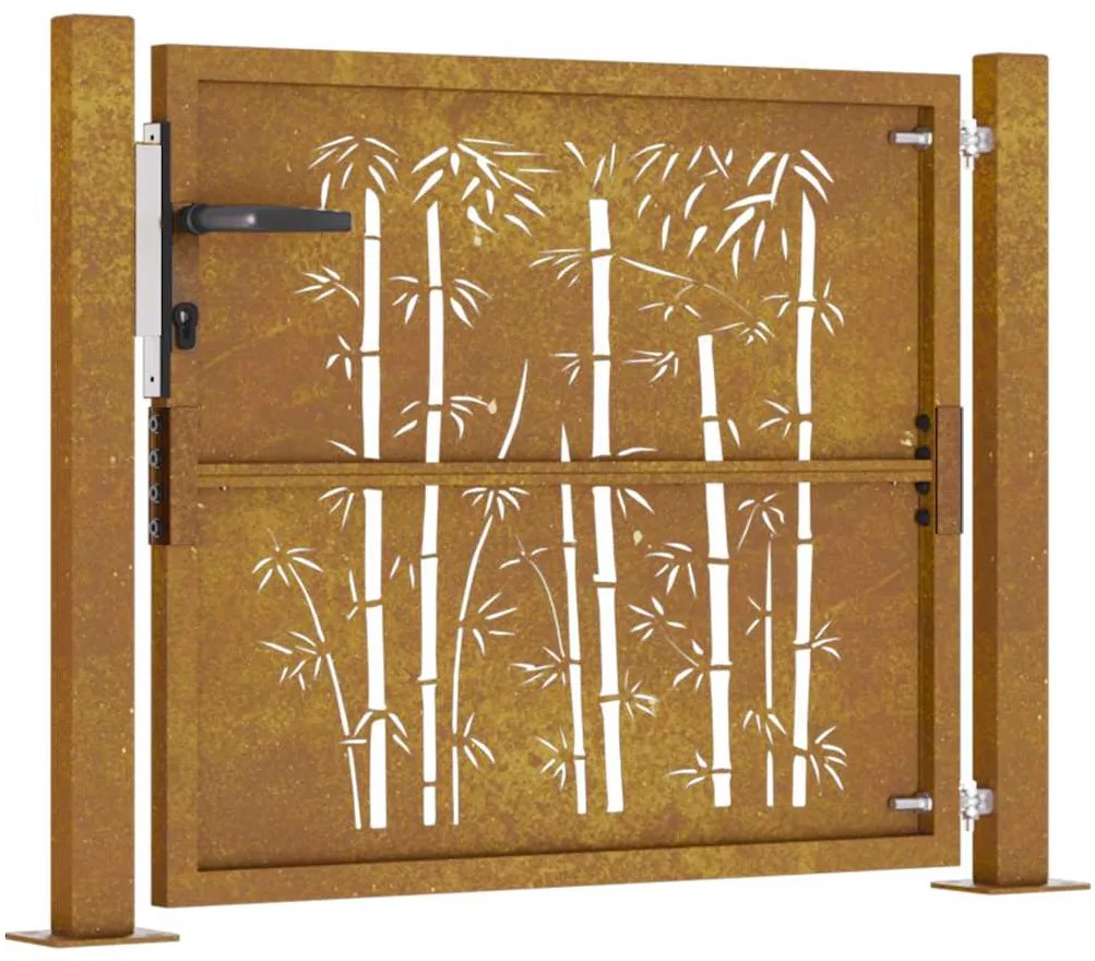 Portão de jardim 105x80 cm aço corten design bambu