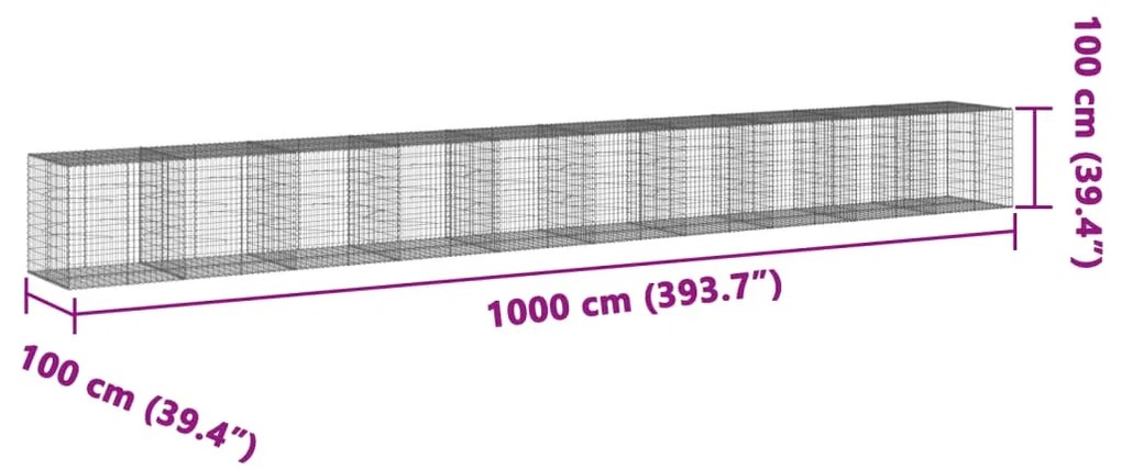 Cesto gabião com cobertura 1000x100x100 cm ferro galvanizado