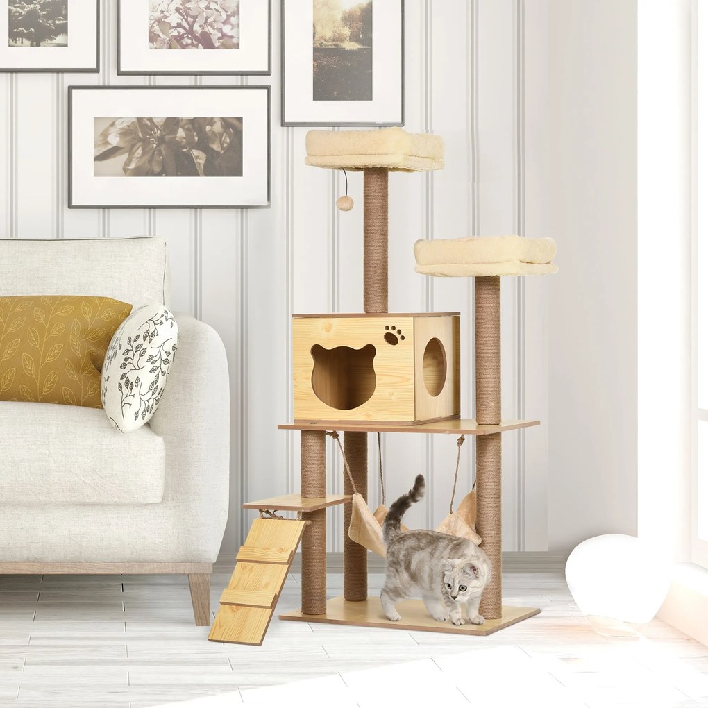 PawHut Arranhador para Gatos Altura 130 cm Torre para Gatos com Poste