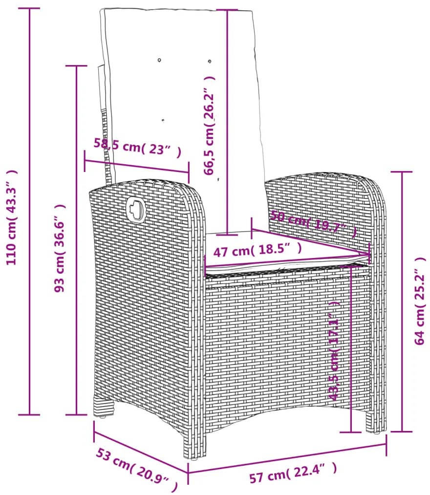 5 pcs conjunto de jantar p/ jardim com almofadões vime PE bege