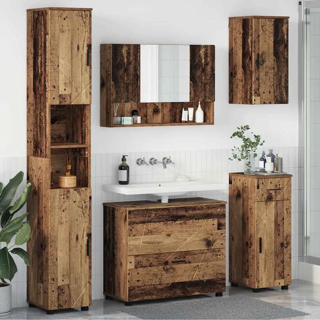 vidaXL Conjunto de Móveis para Banheiro com porta 5 pcs Madeira antiga