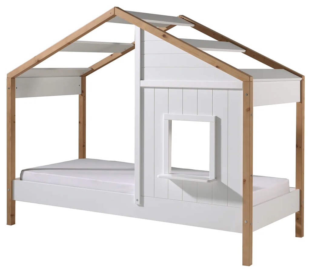 Cama Infantil BABS 91 Desenho Casa + Gaveta Branco/Natural