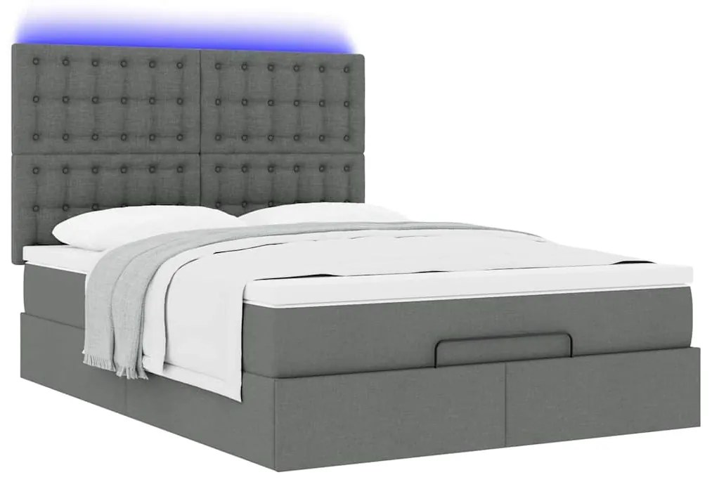 Estrutura cama otomana colchão 140x200cm tecido cinzento escuro