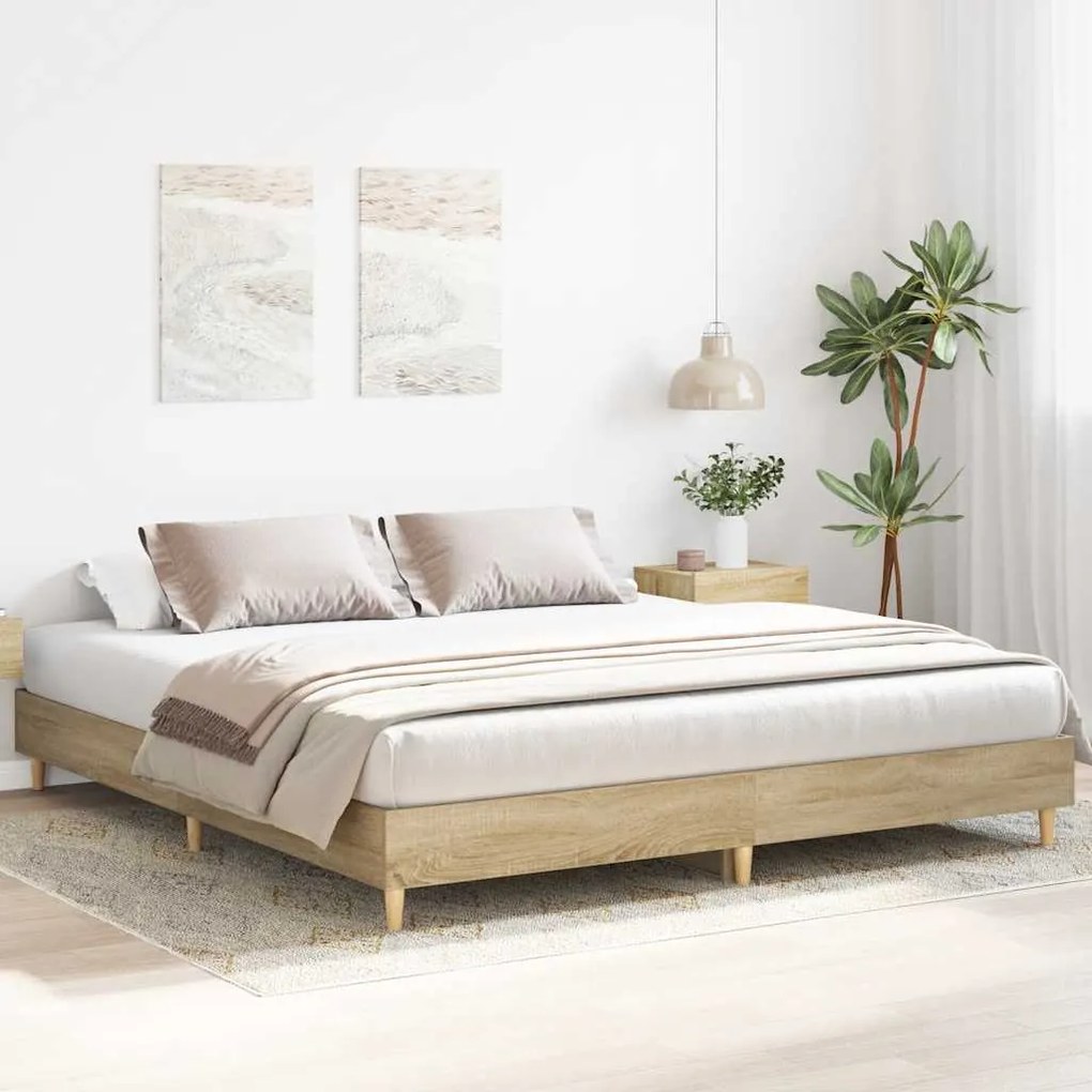 Estrutura de cama sem colchão 200x200 cm carvalho sonoma