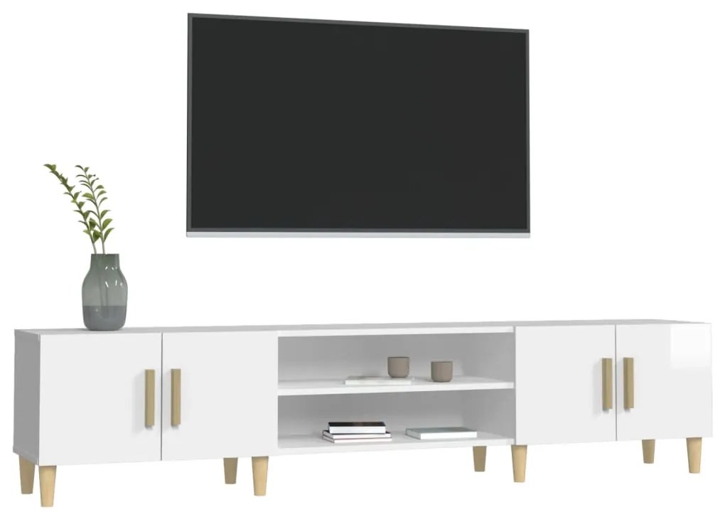 Móvel de TV 180x31,5x40cm derivados de madeira branco brilhante