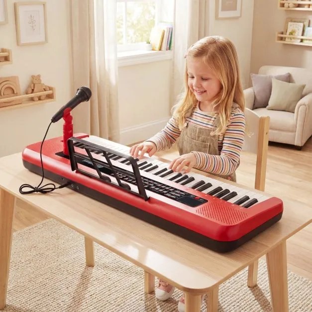 Teclado de piano de 61 teclas para crianças – Brinquedo musical, piano digital educativo com suporte ajustável, microfone e suporte para partituras ve