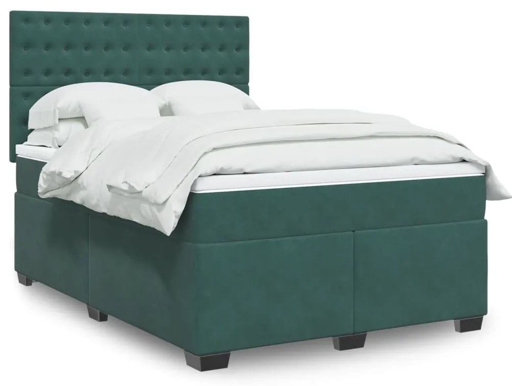 vidaXL Cama com molas/colchão 140x200 cm veludo verde-escuro