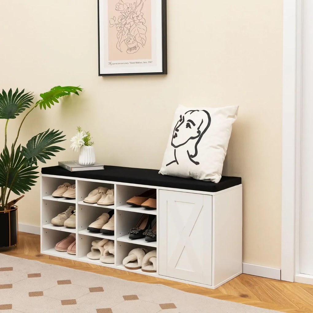 Banco sapateira para Sapatos 110,5 x 30 x 49 cm de 3 Níveis com Almofada Acolchoada Removível Branco