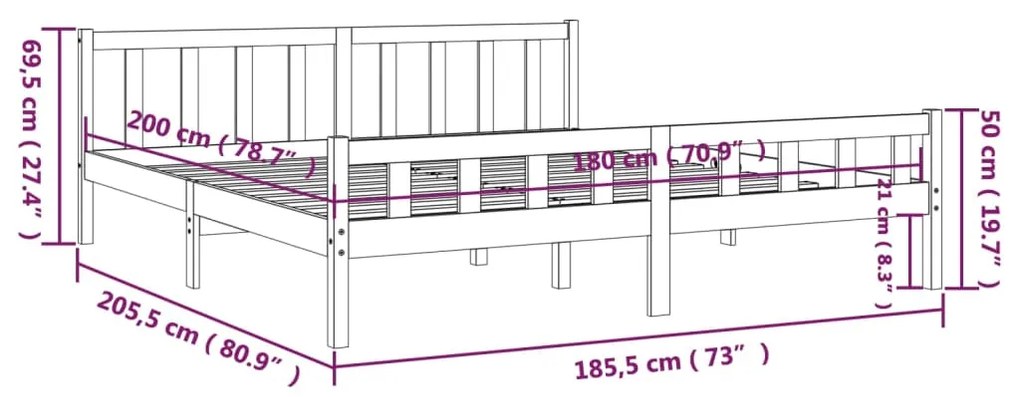 Estrutura de cama super king 180x200 cm madeira maciça cinza