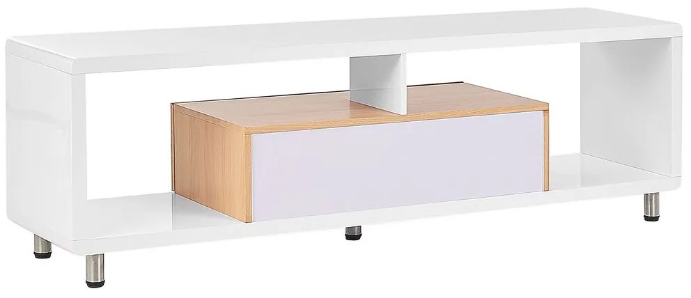 Móvel de TV com 2 gavetas branco e cor de madeira clara KNOX Beliani