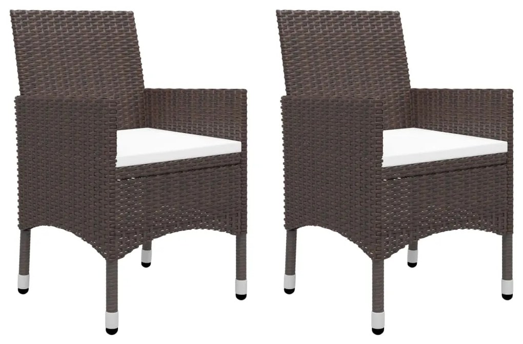 3 pcs conjunto de jantar para jardim com almofadões castanho