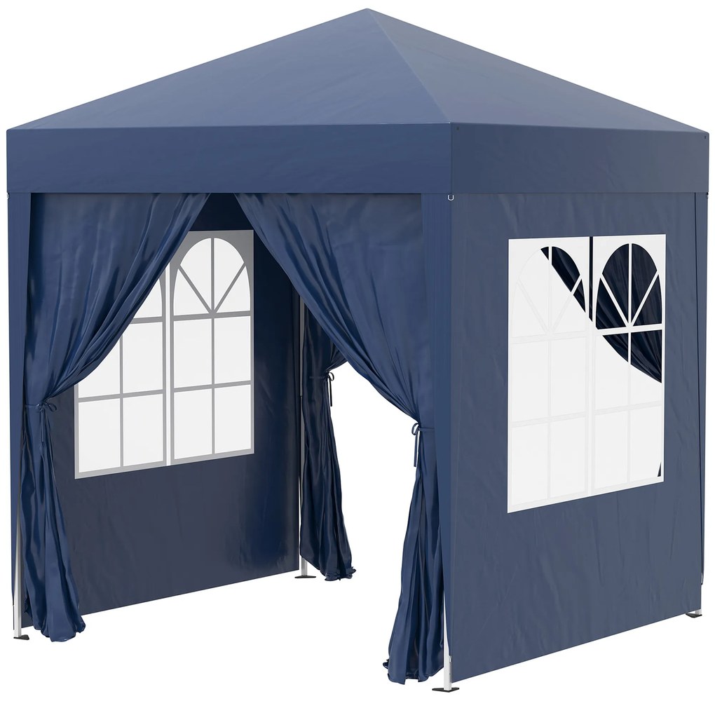 Outsunny Tenda Dobrável 2x2 m Tenda de Jardim com 4 Paredes Laterais Tecido Oxford 2 Portas 2 Janelas e Bolsa de Transporte para Exterior Terraço Campismo Festas Azul