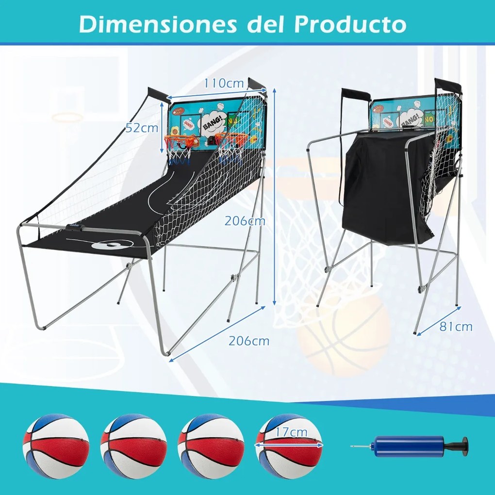 Máquina de basquetebol dobrável com Contador eletrónico e 8 jogos diferentes Turquesa