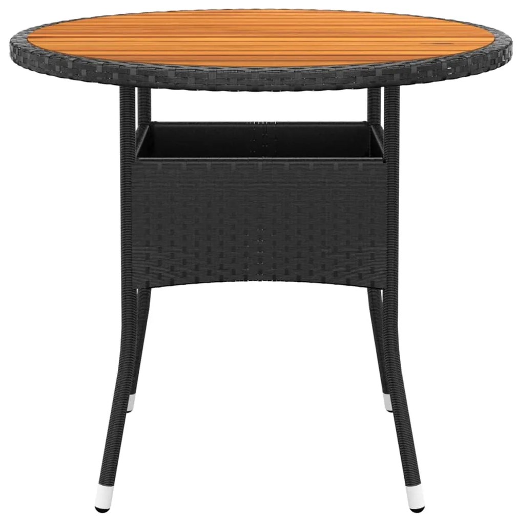 3 pcs conjunto de jantar para jardim vime PE preto