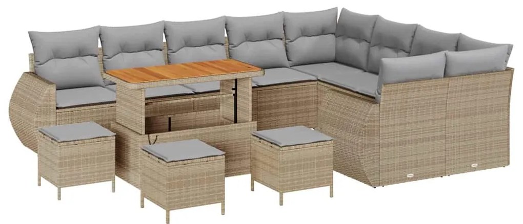 Conjunto de Sofás de Jardim vidaXL 13 Peças com Almofadas Bege Rattan