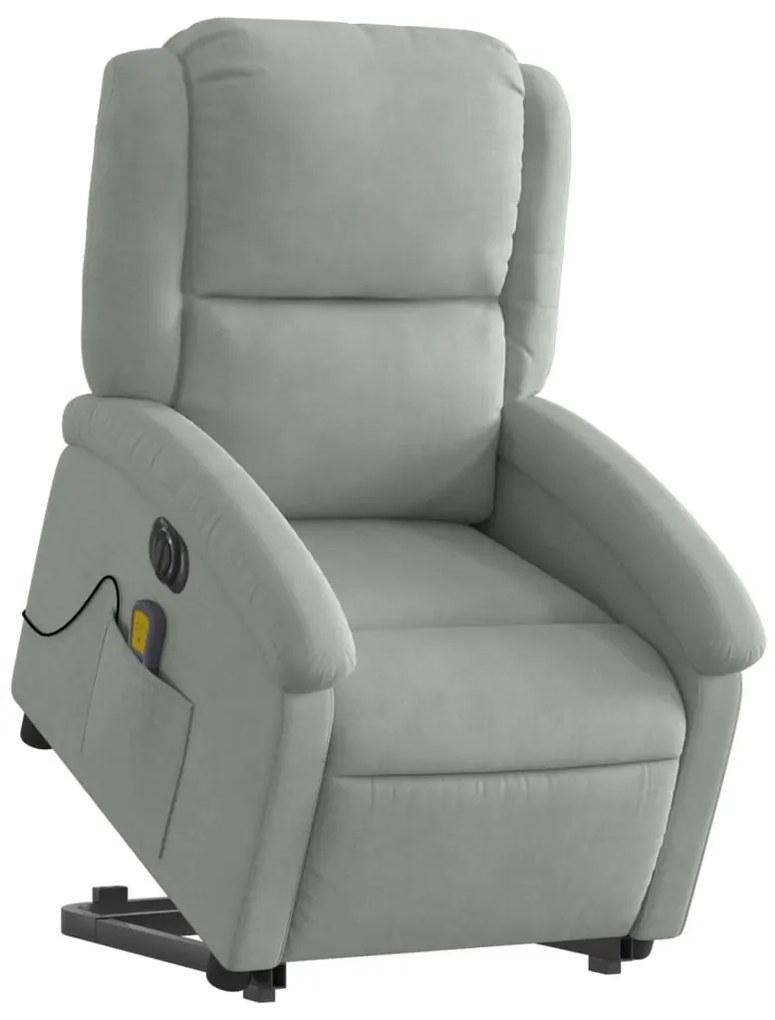 Poltrona de massagens reclinável elétrica veludo cinzento-claro